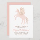 Roze Eenhoorn Meisje Verjaardagsfeest Uitnodiging (Voorkant / Achterkant)