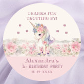 Roze Eenhoorn Meisje's 1e Verjaardag Bedankt Ronde Sticker