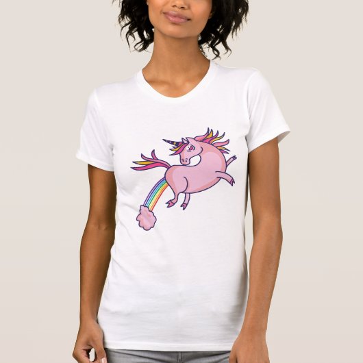 Roze eenhoorn met regenboogscheten t-shirt (Voorkant)