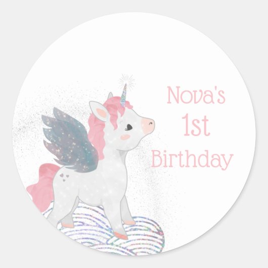 Roze Eenhoorn met Vleugels Eenhoorn Stickers (Voorkant)