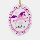 Roze eenhoorn met vleugels gepersonaliseerde naam keramisch ornament (Rechts)