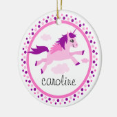 Roze eenhoorn met vleugels gepersonaliseerde naam keramisch ornament (Links)