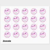 Roze eenhoorn met vleugels gepersonaliseerde naam ronde sticker (Vel)