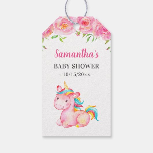 Roze Eenhoorn Mini Champagne Baby Meisje Douche Fa Cadeaulabel (Achterkant)