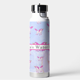 Roze eenhoorn motief met gepersonaliseerde naam waterfles
