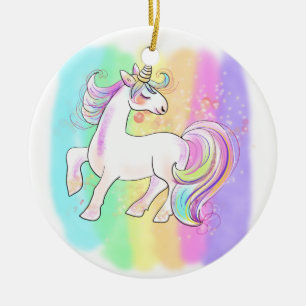 roze eenhoorn op regenboog achtergrond T-shirt Keramisch Ornament