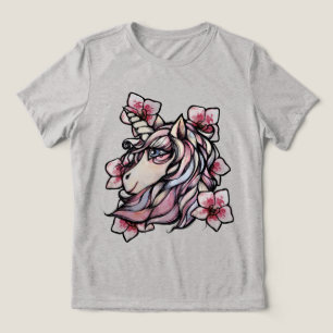 Roze Eenhoorn Orchideeën kunst Orchidee Eenhoorns Tri-Blend Shirt