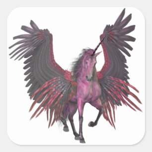 Roze Eenhoorn Pegasus Fantasie Vliegende Paard Vierkante Sticker