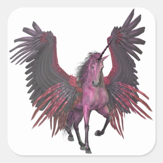 Roze Eenhoorn Pegasus Fantasy Vliegend Paard Vierkante Sticker (Voorkant)