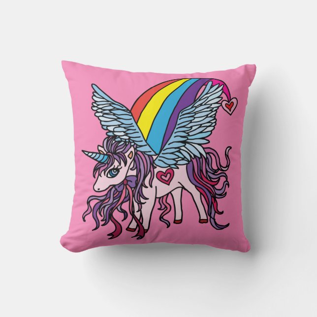 Roze eenhoorn Pegasus Kussen (Voorkant)