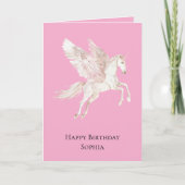Roze Eenhoorn Pegasus Verjaardag Kaart (Voorkant)