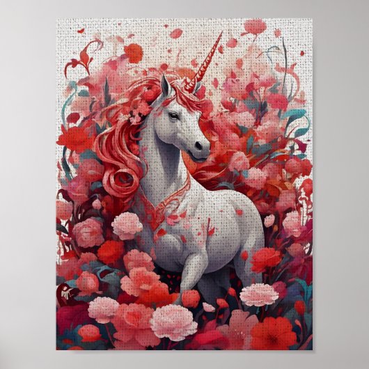 Roze Eenhoorn & Pioen Droomlandschap Fantasie Poster (Voorkant)