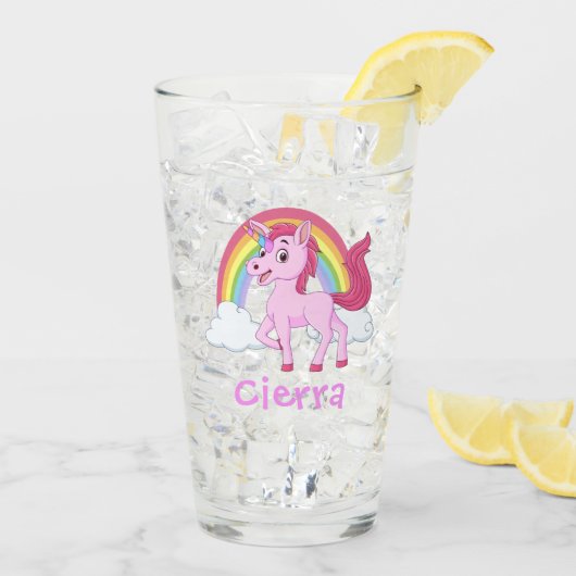 Roze Eenhoorn Rainbow Gepersonaliseerde naam Glas (Achterkant ijs)