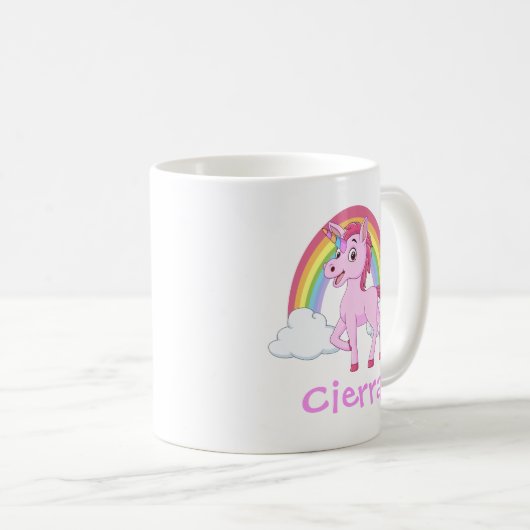 Roze Eenhoorn Rainbow Gepersonaliseerde naam Koffiemok (Voorkant rechts)