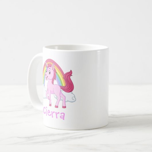 Roze Eenhoorn Rainbow Gepersonaliseerde naam Koffiemok (Voorkant links)