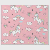 Roze Eenhoorn Regenboogpatroon Cadeaupapier (Vlak)