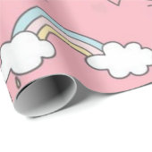 Roze Eenhoorn Regenboogpatroon Cadeaupapier (Rol Hoek)