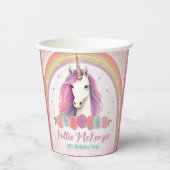 Roze Eenhoorn, Rozen & Regenboog Verjaardagsfeest Papieren Bekers (Voorkant)