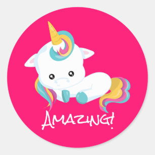 Roze Eenhoorn School Leraar Verdienste Award Ronde Sticker