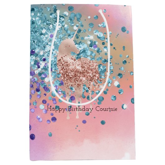 Roze Eenhoorn Sparkle Paarse Aqua Glitter Confetti Medium Cadeauzakje (Voorkant)