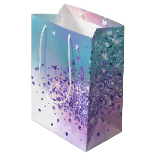 Roze Eenhoorn Sparkle Paarse Aqua Glitter Confetti Medium Cadeauzakje (Achterkant Gekanteld)