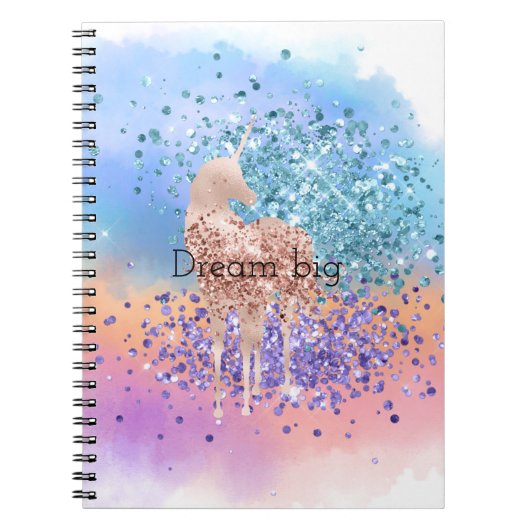 Roze Eenhoorn Sparkle Paarse Aqua Glitter Confetti Notitieboek (Voorkant)