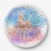 Roze Eenhoorn Sparkle Paarse Aqua Glitter Confetti Papieren Bordje (Voorkant)