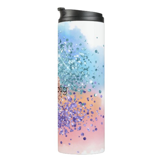 Roze Eenhoorn Sparkle Paarse Aqua Glitter Confetti Thermosbeker (Geroteerd rechts)