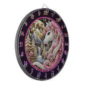 Roze Eenhoorn staat onder Gouden Maan Dartbord (Voorkant Links)