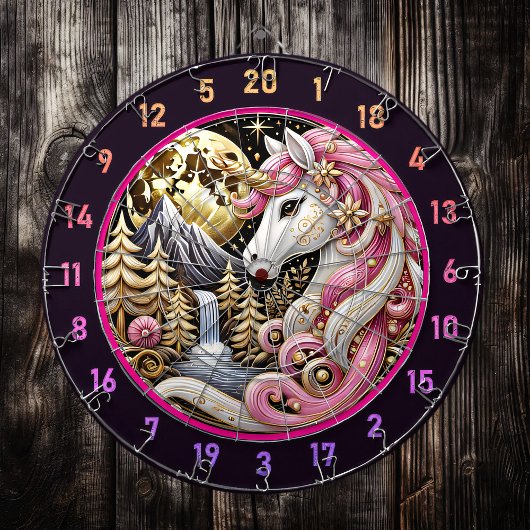 Roze Eenhoorn staat onder Gouden Maan Dartbord
