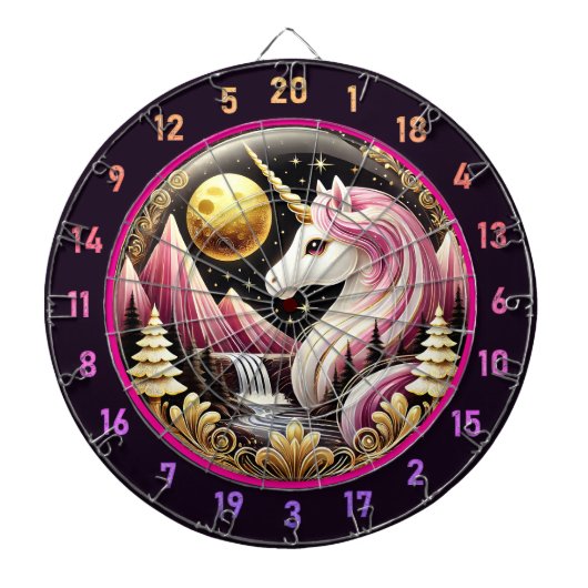 Roze Eenhoorn Staat Trots In Maanlicht Dartbord (Voorkant)