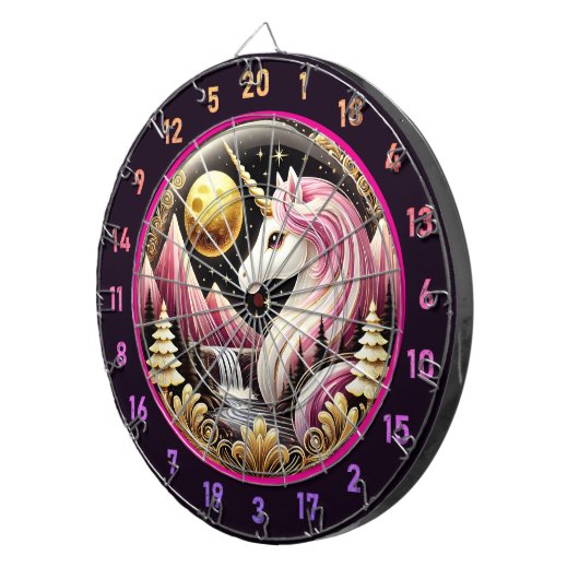 Roze Eenhoorn Staat Trots In Maanlicht Dartbord (Voorkant Rechts)