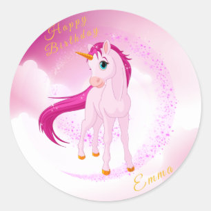 Roze Eenhoorn Sticker – gepersonaliseerd verjaarda
