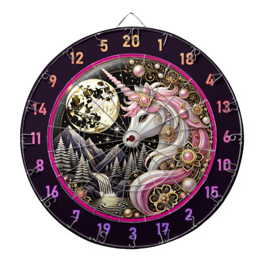 Roze Eenhoorn straalt genade en kracht uit Dartbord (Voorkant)
