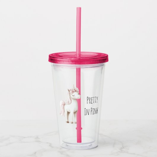 Roze Eenhoorn Strik Acryl Drinkbeker (Voorkant)