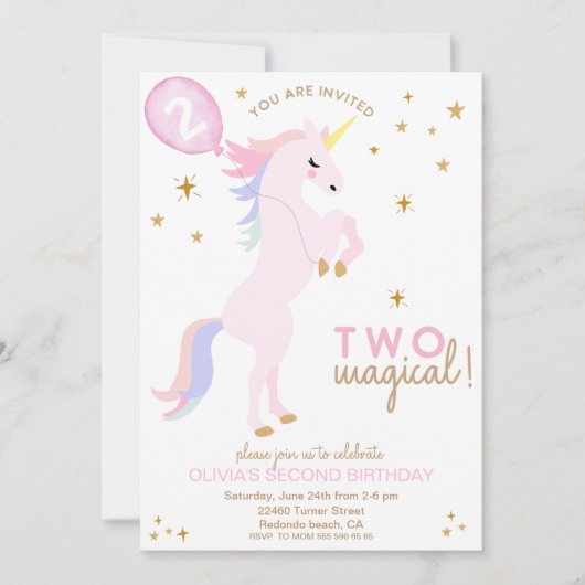 Roze Eenhoorn Uitnodiging - TWEE magische (Voorkant)