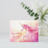 Roze Eenhoorn Verjaardag Briefkaart (Staand voorkant)