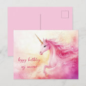 Roze Eenhoorn Verjaardag Briefkaart (Voorkant / Achterkant)