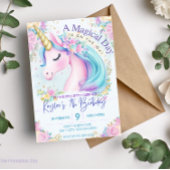 Roze Eenhoorn Verjaardag Gouden Regenboog Uitnodig Kaart