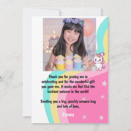 Roze Eenhoorn Verjaardag Persoonlijk  Bedankkaart