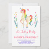 Roze Eenhoorn Verjaardag Uitnodigingen (Voorkant)