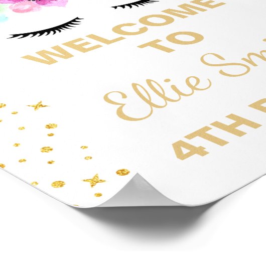 Roze Eenhoorn Verjaardagsfeest Welkomstbord Poster (Hoek)