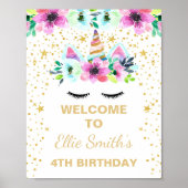 Roze Eenhoorn Verjaardagsfeest Welkomstbord Poster (Voorkant)