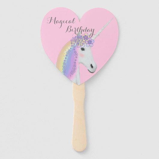 Roze Eenhoorn Verjaardagsfeestje Sjabloon Handwaaier (Voorkant)