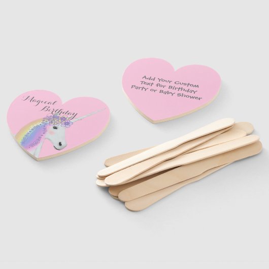 Roze Eenhoorn Verjaardagsfeestje Sjabloon Handwaaier (Niet-gemonteerd)