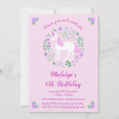 Roze Eenhoorn Verjaardagsfeestuitnodiging Kaart (Voorkant)