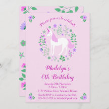 Roze Eenhoorn Verjaardagsfeestuitnodiging