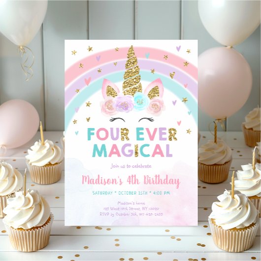 Roze Eenhoorn Vier ooit Magische Verjaardag Kaart