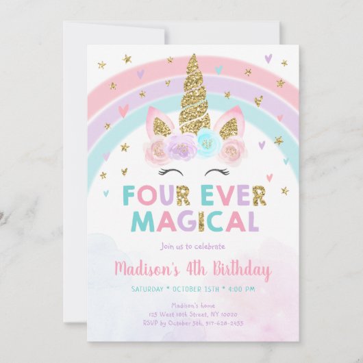Roze Eenhoorn Vier ooit Magische Verjaardag Kaart (Voorkant)