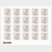 Roze Eenhoorn Vierkante Sticker (Vel)